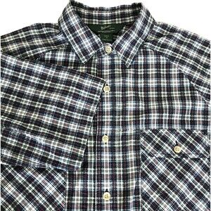 Woolrich Shirt Plaid Blue Black Cotton Short Sleeve Camp M Mens Button Gorpcore